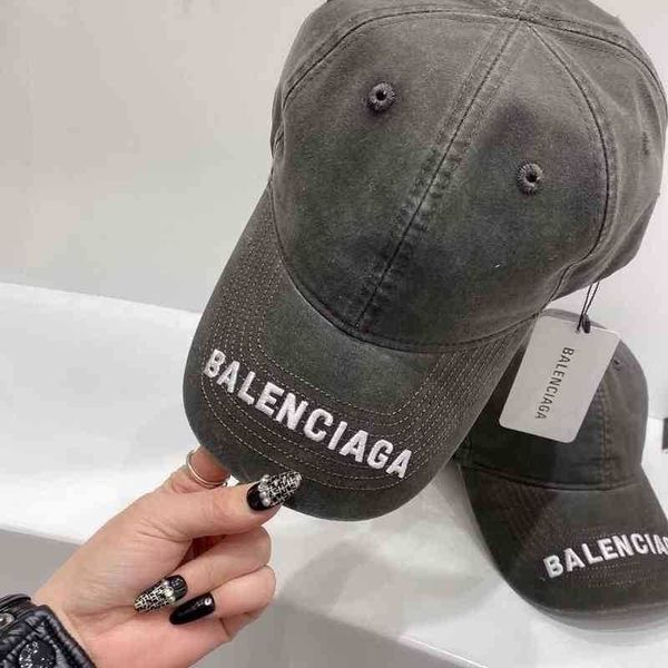 

designer b cap hat original balenciga caps 22 paris baseball embroidered letters duck tongue new washed old denim grey sun visor, Blue;gray