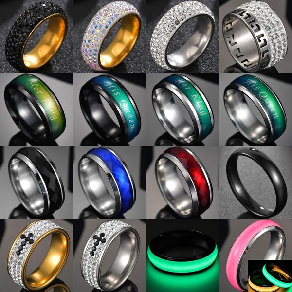 

band rings romantic 4/6/8/12mm titanium stainless steel couple ring lover fluorescence wedding for women men size drop delivery 2022 smta4, Silver