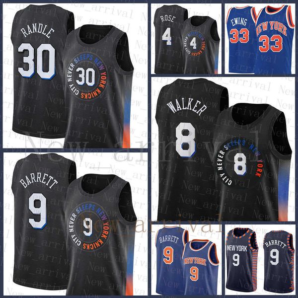 

2022 new york multi knick 8 33 rj barrett julius randle derrick rose basketball jersey 9 30 4 kemba walker patrick ewing discount, Black;red