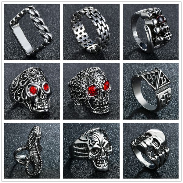 

band rings vintage link chain fist evil skl gothic men ring retro hiphop punk male for women party steampunk jewelry anillo hombre d smtkv, Silver