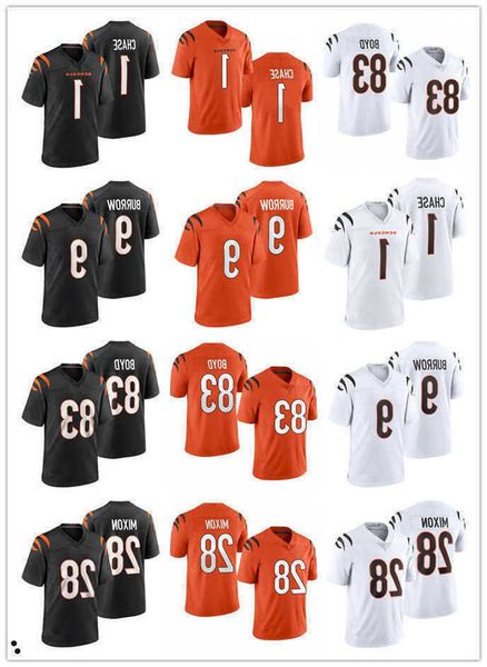 

football jerseys cincinnati''bengals''9 joe burrow 1 ja'marr chase 28 joe mixon men, Black;red
