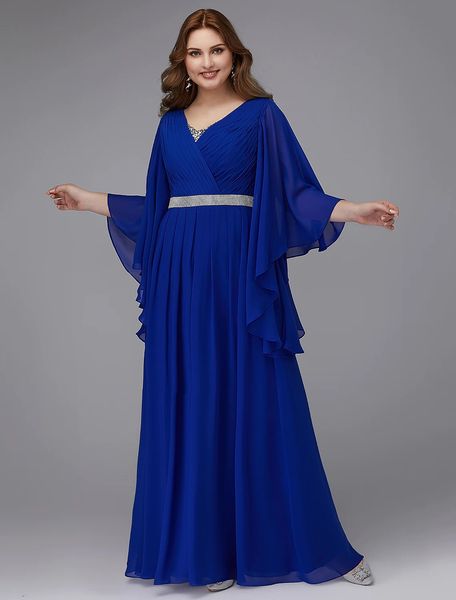 

plus size prom evening dress 2023 royal blue v neck crystals sequin floor length chiffon formal party gowns a-line robe de soiree, Black;red