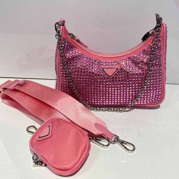 

flash drill hobo crossbody bag two piece set women handbag coin purse shoulder bags fashion full diamante removable embroidered letter shoul