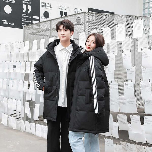 

new fashion loose long student down coat couple thickened men's feather, Black