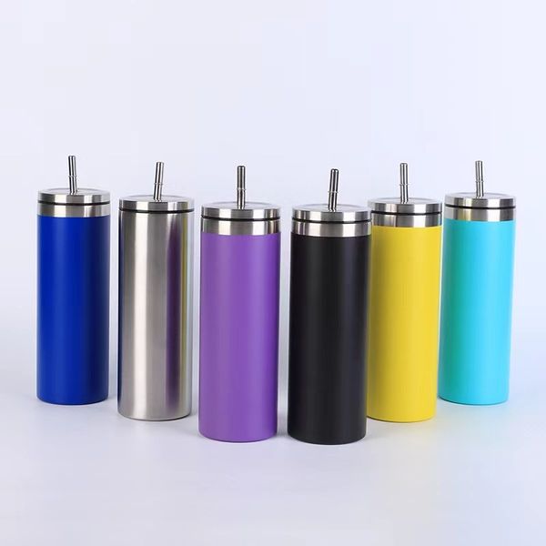 

8 colors 20oz power coated straight tumblers with stainless steel lids and straws double layer vacuum insulated drink cups a0006