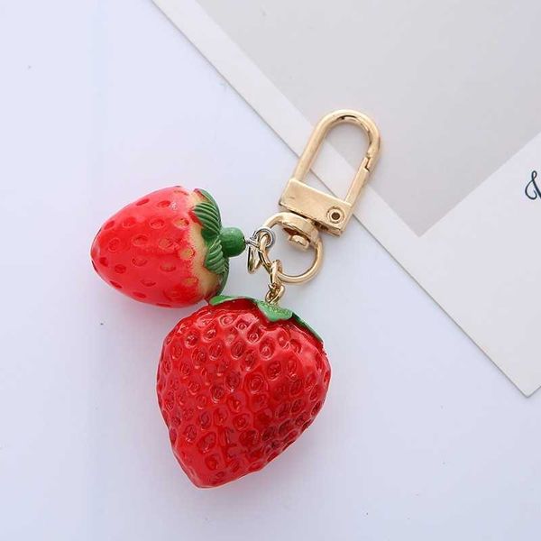 

fashion keychainskeychains lanyards 1pc cute strawberry red heart keychain keyring for women girl jewelry simulated fruit car key holder gif, Silver