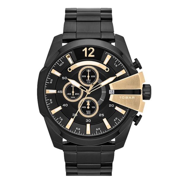 

fashion brand men big case mutiple dials stainless steel band date quartz wrist watch 4338274h, Slivery;brown