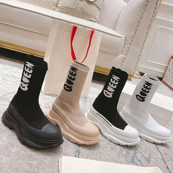 

boots designer woman sock shoes sports trainers sneakers graffiti tread slick black white knit womens boots
