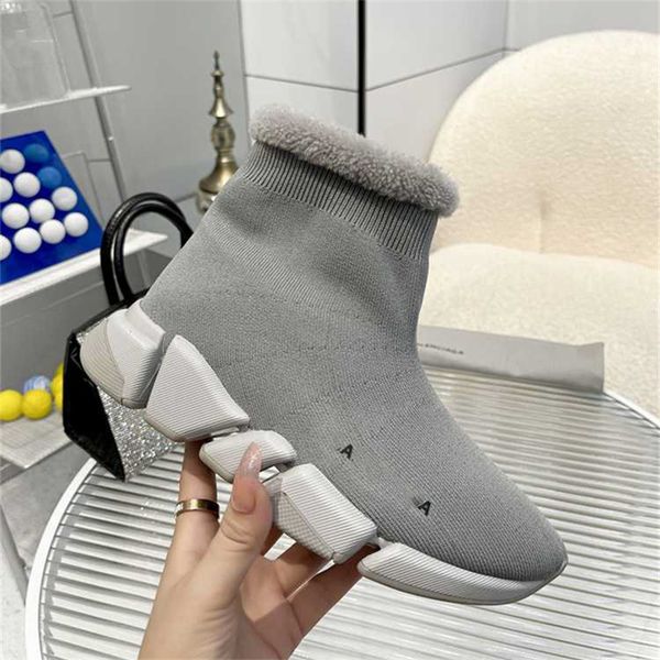 

fashion boots balencaigaity casual men women luxury design winter warm heel snow leather thick soled sock boots 01-09, Black