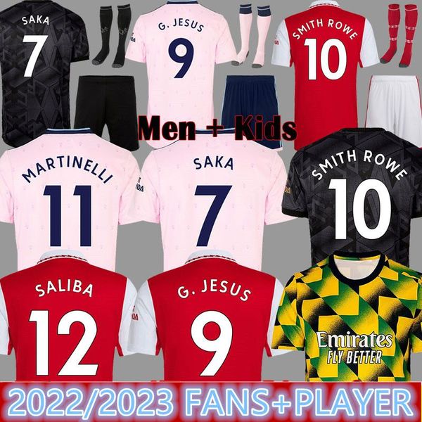 

custom ars smith rowe g.jesus saka soccer jersey saliba 22 23 fans player version odegaard nketiah martinelli tierney 2022 2023 football kit, Black;yellow