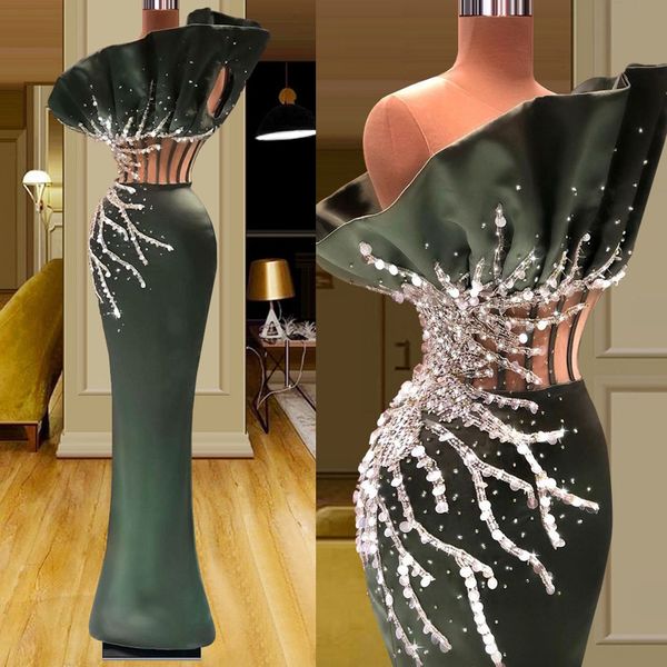

olive green ruffles prom dresses mermaid sequined party dresses pearls pleats custom made evening dress, Black;red