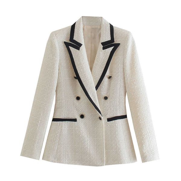 

women's suits blazers pink blazer office lady 2022 plaid fashion double-breasted oversized long sleeve pocket traf women's jacket, White;black
