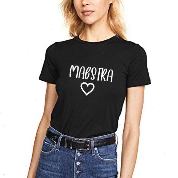 

teacher heart print graphic t-shirt women casual aesthetic letter spanish, White