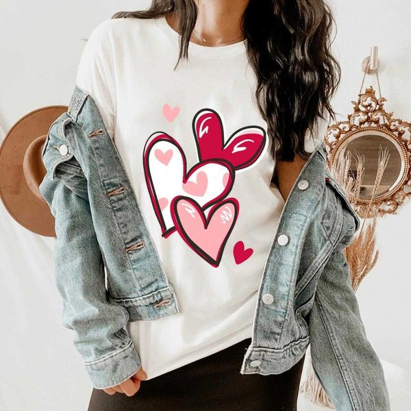 

valentine love heart womens t-shirt colorful hearts shirts valentines day, White