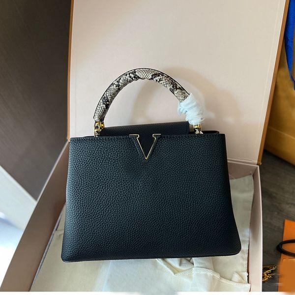 

27cm flap messenger bag lady handbags women crossbody shoulder bags coin purse granular cow genuine leather snake handle removable strap des