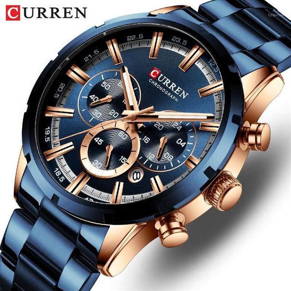 

wristwatches curren men watch sports quartz mens watches full steel waterproof chronograph wristwatch relogio masculino1305c, Slivery;brown
