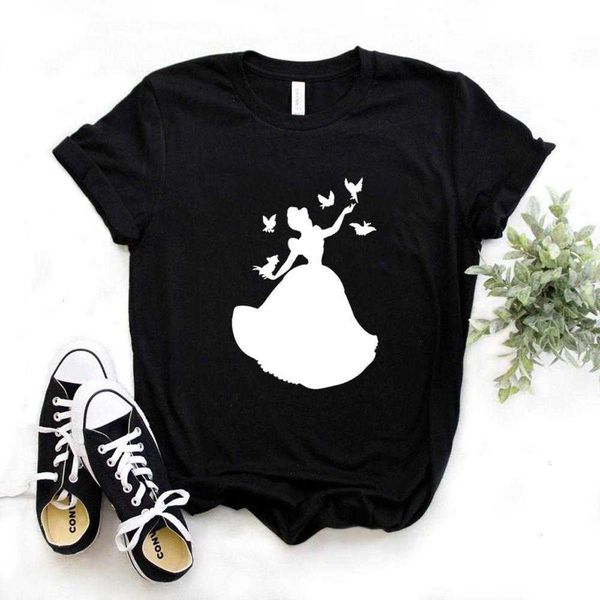 

bird princess print women hipster funny t-shirt lady yong girl 6 color tee, White