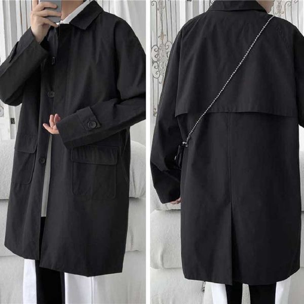 

men's trench coats korean style cloak trench coat mens casual solid autumn new fashion loose long overcoat male high street windbreaker, Tan;black
