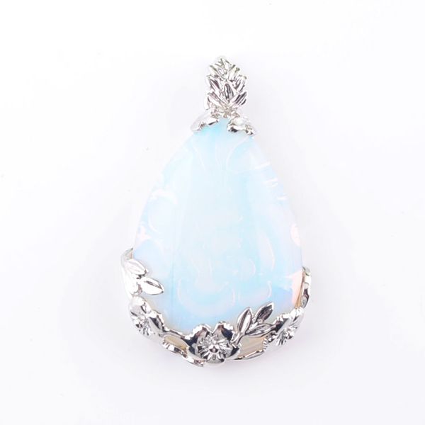 

natural gem stone pendant teardrop opal love beads reiki chakra healing pendant & necklace chain jewelry n3466, Silver