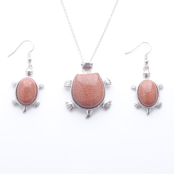 

trendy necklace earrings lucky jewelry sets for women mother gift golden sand stone tortoise dangle pendant chain 45cm q3103, Silver