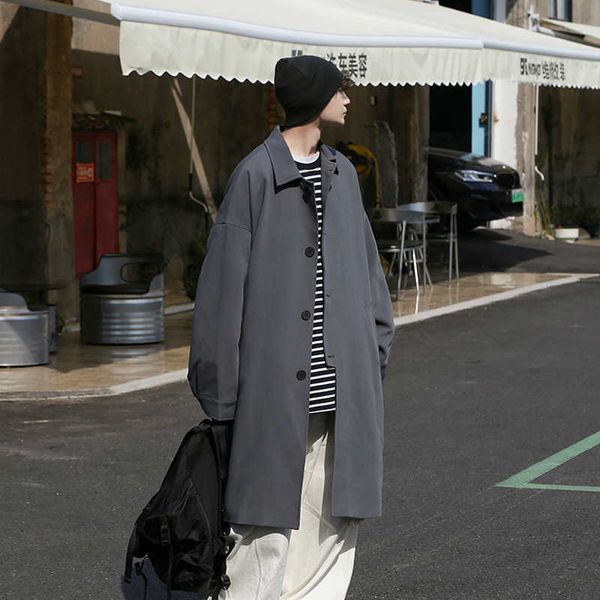 

men's trench coats autumn grey black trench coat men fashion oversized long coat men korean style loose windbreaker jacket mens overcoa, Tan;black