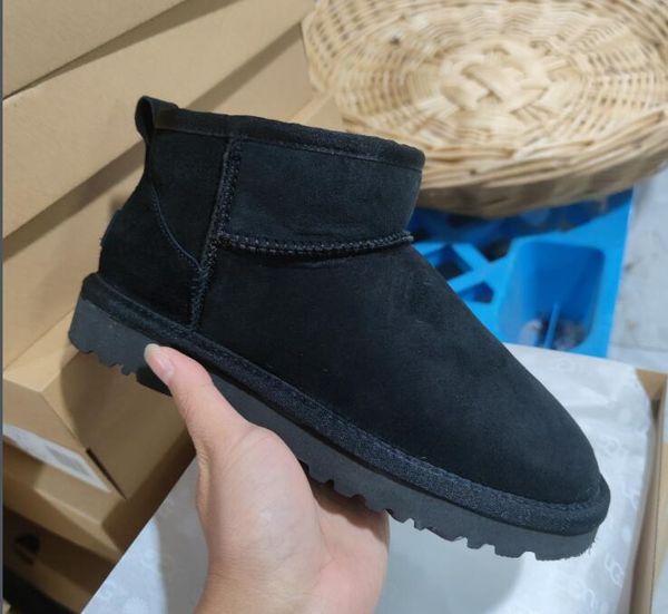 

designer mini platform boot woman winter ankle australia snow boots thick bottom real leather warm fluffy booties with fur size 35-43 fr, Black