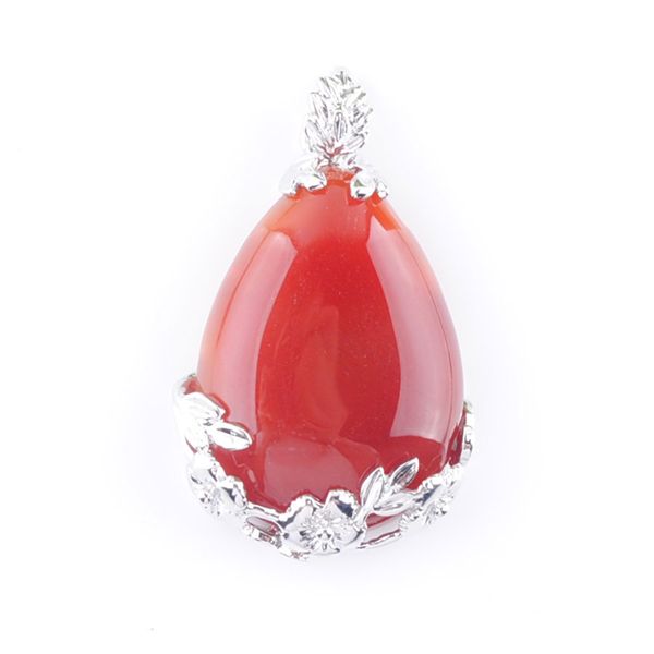 

natural gem stone pendant teardrop red agate love beads reiki chakra healing pendant & necklace chain jewelry n3468, Silver