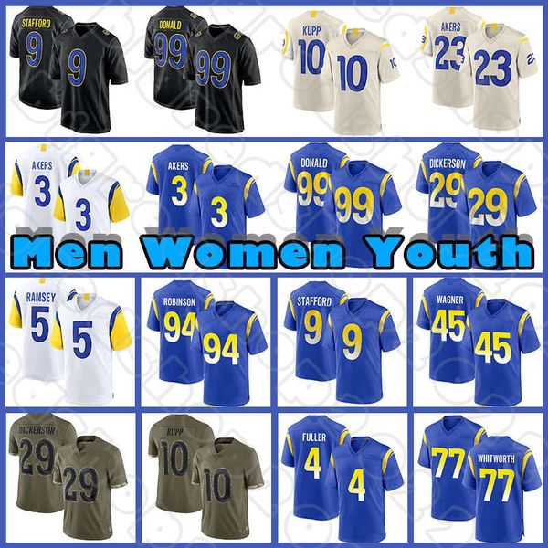 

99 aaron donald 10 cooper kupp football matthew stafford jerseys jalen ramsey bobby wagner cam akers tyler higbee van jefferson rams allen r, Black;red