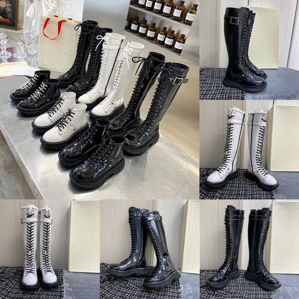

designer boots women knee high tall 2022 thicken winter fur furry shearling wool lace up platform shoes woman alexander tread knight long bl, Black