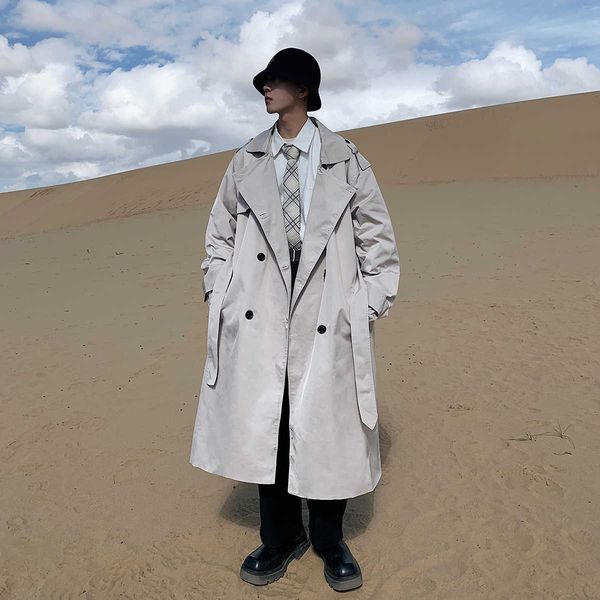 

men's trench coats japanese style trenchcoat mens new fashion loose overcoat men casual solid long coat windbreaker male autumn trench, Tan;black
