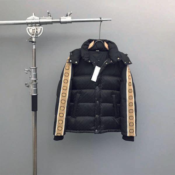 

men's down dark grain double g reflective webbing parkas webbing new elements classic pattern matching color thickened downs jacket, Black