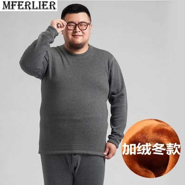 

men's sleepwear plus size 9xl 150kg fleece thicken winter men thermal underwear o neck long sleeve cotton navy blue male soft underwea, Black;brown