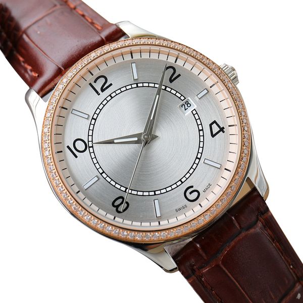 

men's watch three needle design swiss movement 316 fine steel case cowhide strap sapphire mirror 40mm automatic watch wristwatches, Slivery;brown