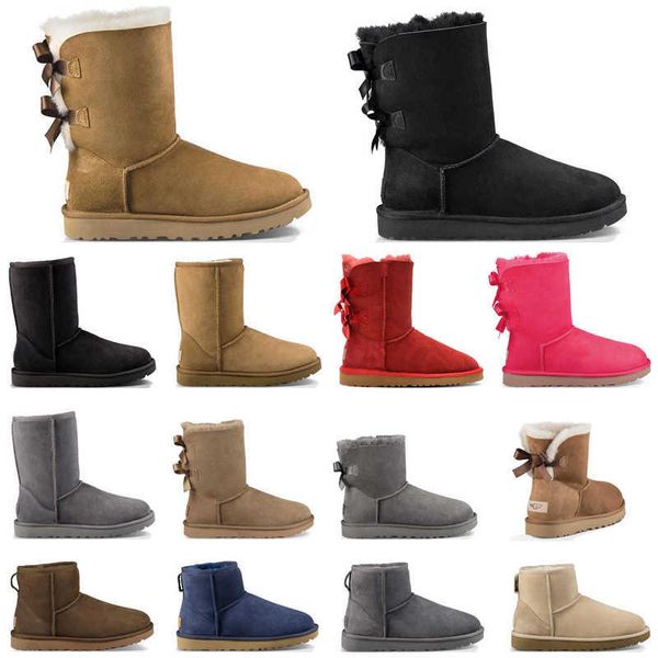 

2022 women winter snow boots kneel ankle black grey chestnut navy blue bow fur womens girls boots size 36-41