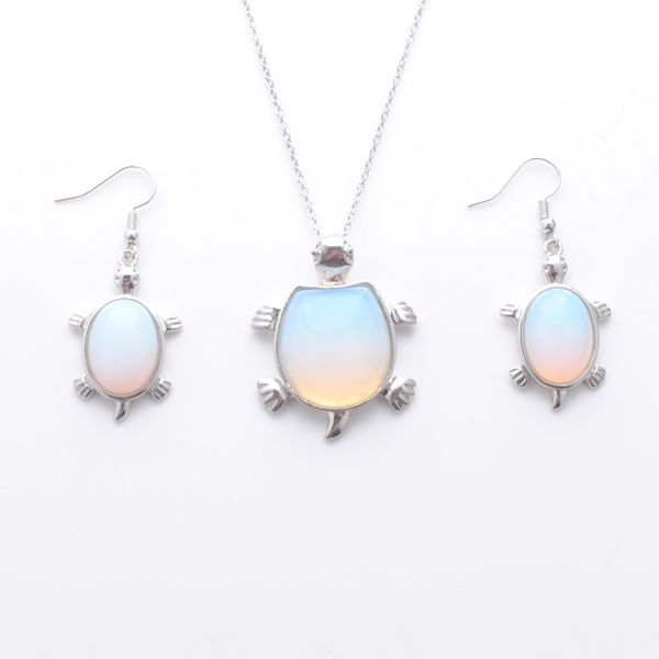 

new arrivals jewelry sets dangle earring pendant for woman gift tortoise natural opal stones beads silver chain 45cm q3106