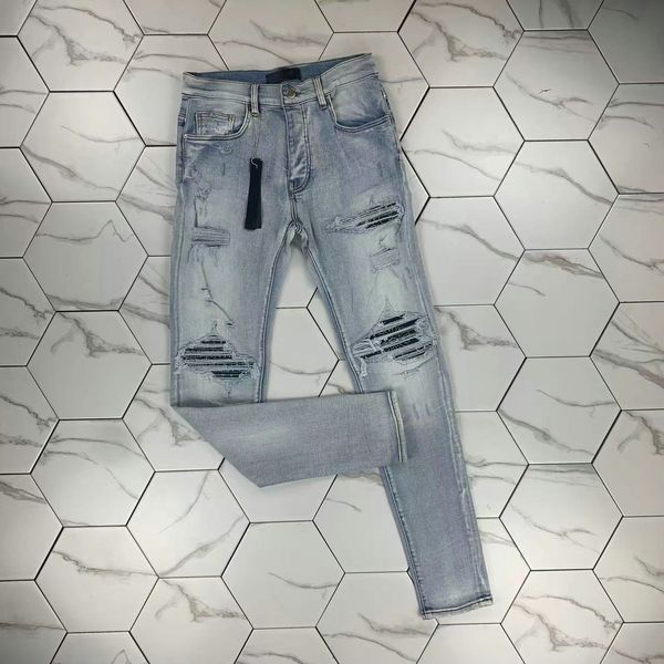 

hm587 mens jeans distressed motorcycle biker jean rock skinny slim ripped hole stripe fashionable snake embroidery denim pants, Blue
