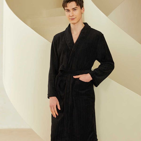 

men's sleepwear coral velvet thickening kimono robe pajamas men's winter plus velvet thickened flannel nightgown bathrobe long-sle, Black;brown