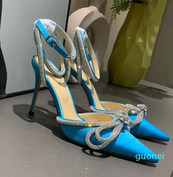 

heels dress shoes wedding sandal high heels designer slipper silk satin double bow crystal white black pink red blue luxury party mach 2022