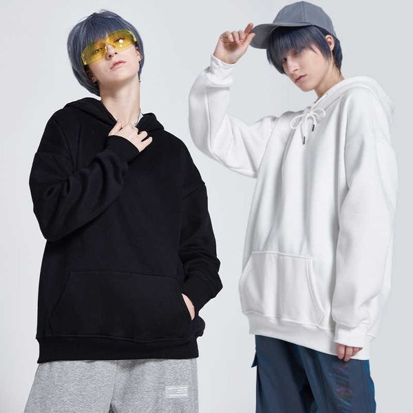 

autumn and winter 350g plush hoodie men's loose large thickened warm men, Black