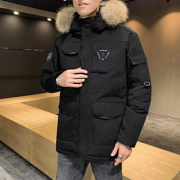 

men's winter fashion medium length couple's work clothes down jacket, Black