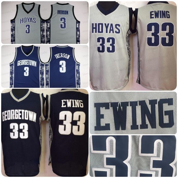 

33 patrick ewing ncaa basketball jersey hoyas navy georgetown iverson 3# college jersey black white stitched vintage men jerseys