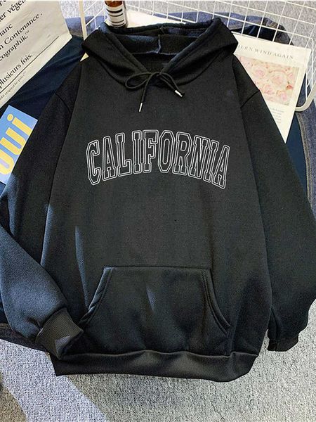 

men's hoodies & sweatshirts loose streetwear hoodies fashion california print spring autumn women vintage fleece long sleeve pullovers, Black