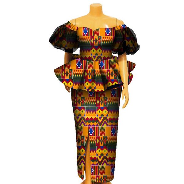 

bintarealwax two piece dress african outfits for women african print off shoulder and long skirts lady clothes 5xl 6xl wy8555, White