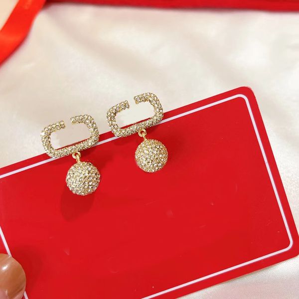 

fashion 18k golden diamond pendant charm earrings arecchini ladies luxury designer earrings wedding party gift jewelry with box