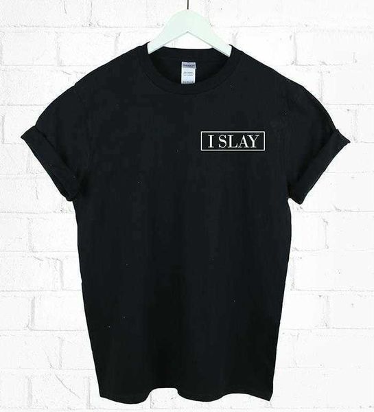 

i slay pocket letter print women t shirt casual funny tshirts for lady tee white