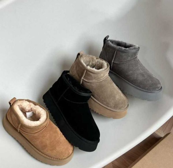 

boots ultra mini platform boot designer woman winter ankle australia snow thick bottom real leather warm fluffy booties with fur 8956, Black