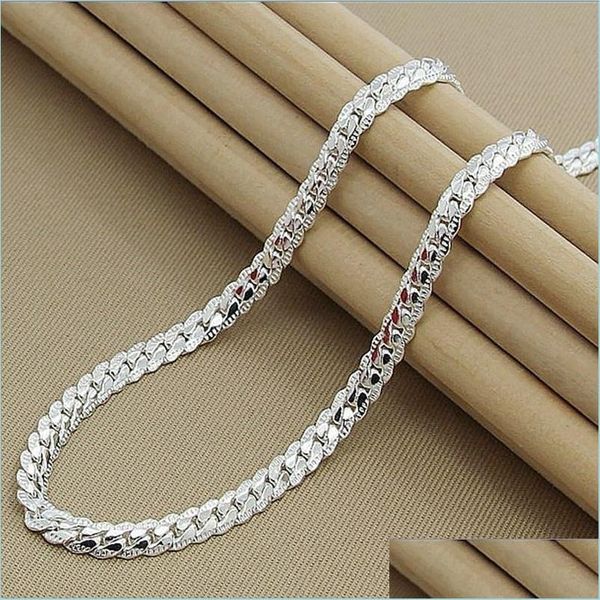 

chains chains 925 sterling sier 5mm fl side necklace 18/20/24 inch chain for women men fashion wedding engagement jewelry drop deliv dhchn, Silver