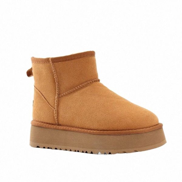 

classic mini platform boots designer women men snow boots real leather thick bottom brown slip-on australia australian booties winter bottes, Black