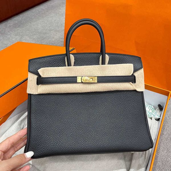 

original designer classic fashion berkins handbag h home bag 2023 new family pure manual wax line togo cow leather lychee pattern buckle wom