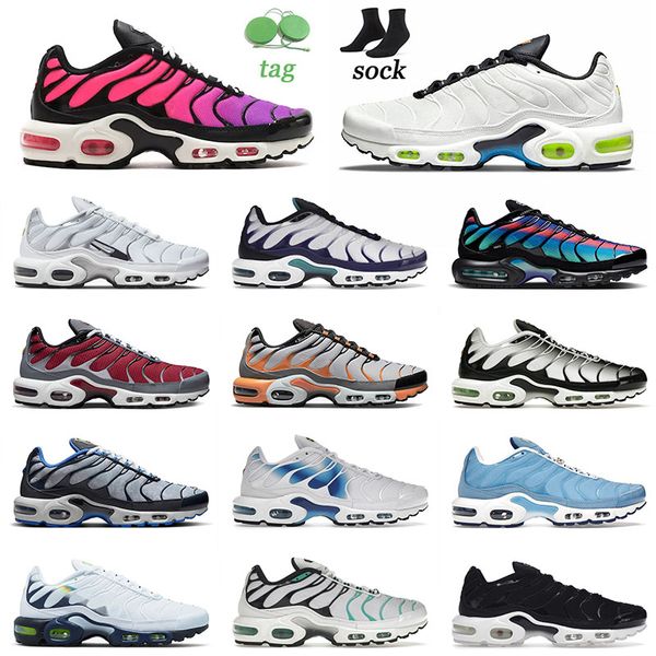 

fashion og tn plus running shoes dusk neon university blue midnight navy pink teal volt lime blast social fc men women sneakers trainers nsk, Black;white